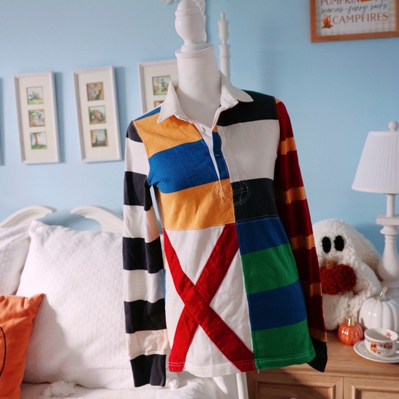 Ralph Lauren Tops - Ralph Lauren Multicolor Patchwork Rugby polo Shirt vintage